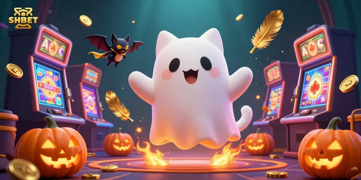 Experience thrilling wins at SHBET with a lively ghost cat and vampire bat in a haunted casino scene.