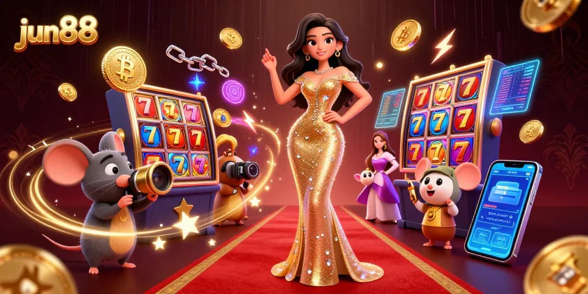 Join the excitement of jun88's vibrant casino scene with slot machines, jackpots, and crypto elements.