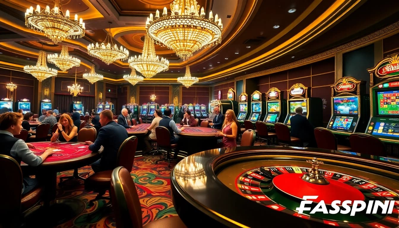 Experience the thrill of FastSpin Games at a vibrant casino with dynamic tables and excited players.
