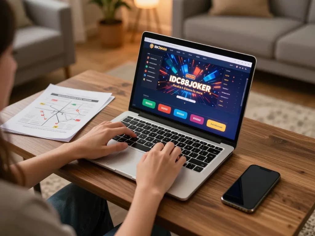 Engaging gameplay on IDC88JOKER platform in a cozy home setting with strategic notes visible.