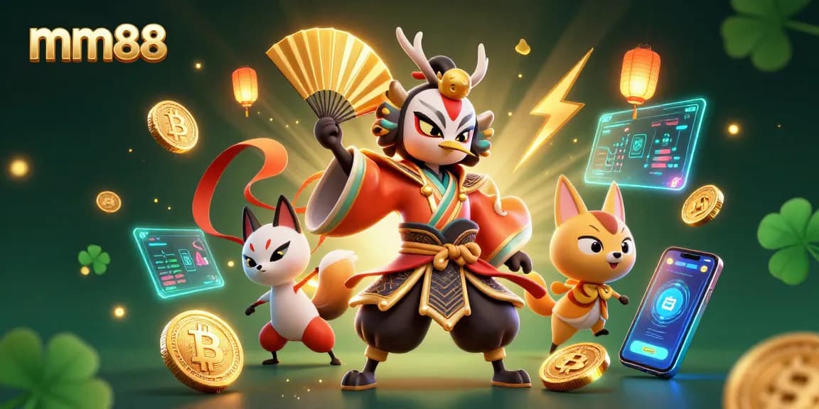 Engage with mm88's vibrant 3D casino revolution featuring kabuki warrior and crypto elements.