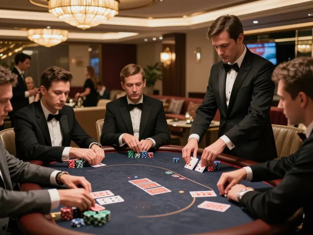 Players enjoying a thrilling poker game at RR88's luxurious VIP lounge with elegant decor