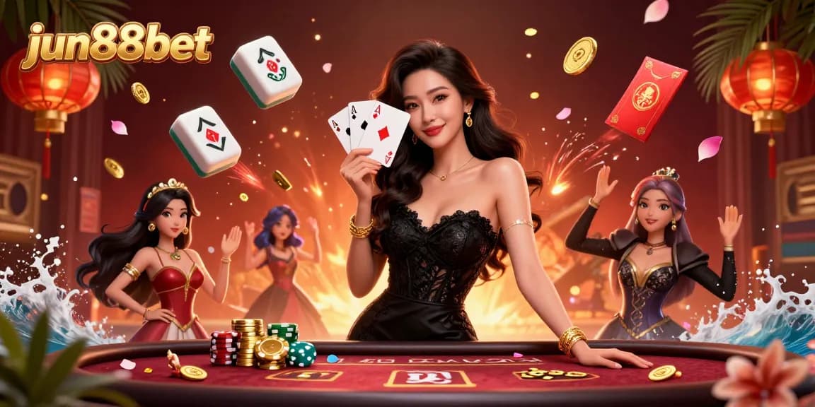 Win big with jun88bet's thrilling casino experience showcasing a luxurious 3D illustration of gaming excitement.