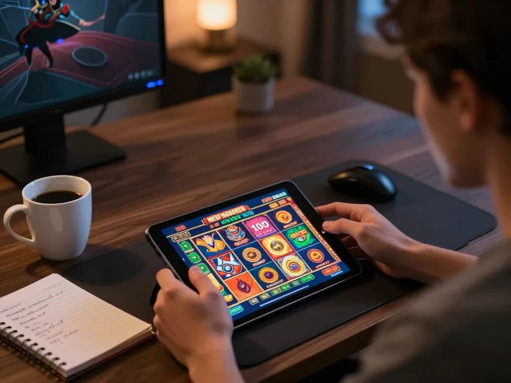 Playing online slots from home with bonus new member 100 offer visible on screen.