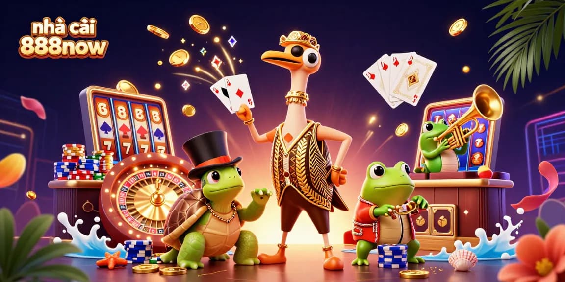 Experience thrilling casino action with nhà cái 888now, featuring colorful characters and exciting game elements.