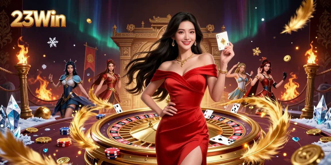 Experience 23Win's thrilling casino atmosphere, featuring a confident player and roulette wheel.