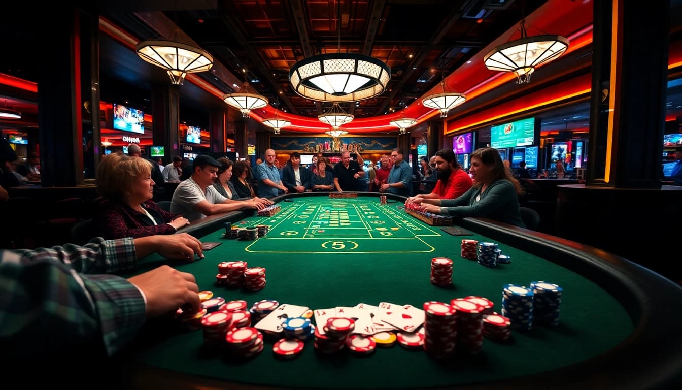 Exciting casino bonuses displayed at an active gaming table with eager players.
