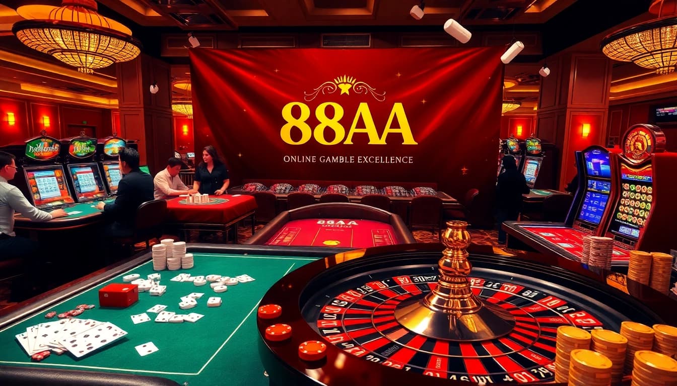 Engaged players experiencing the excitement of 88aa casino games with vibrant tables and slot machines.
