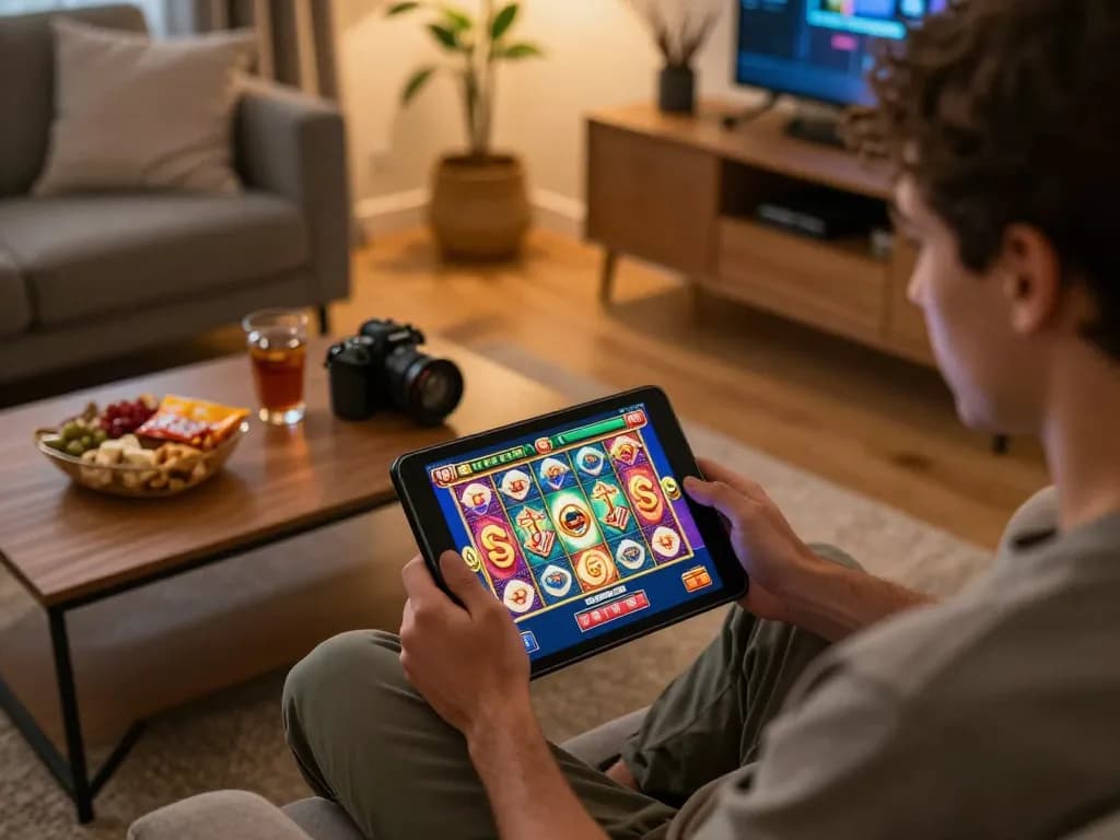 Experience situs slot excitement at home with a player engaged in vibrant online gaming