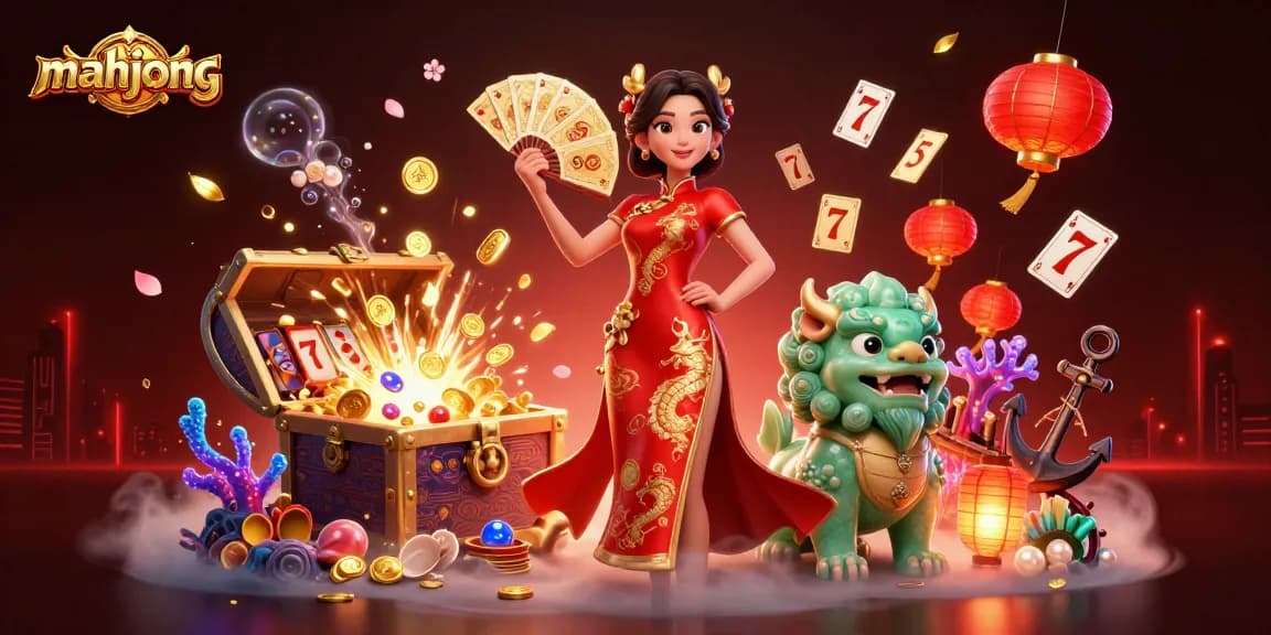 Experience thrilling mahjong action with an elegant character in a vibrant casino setting filled with dynamic game elements.