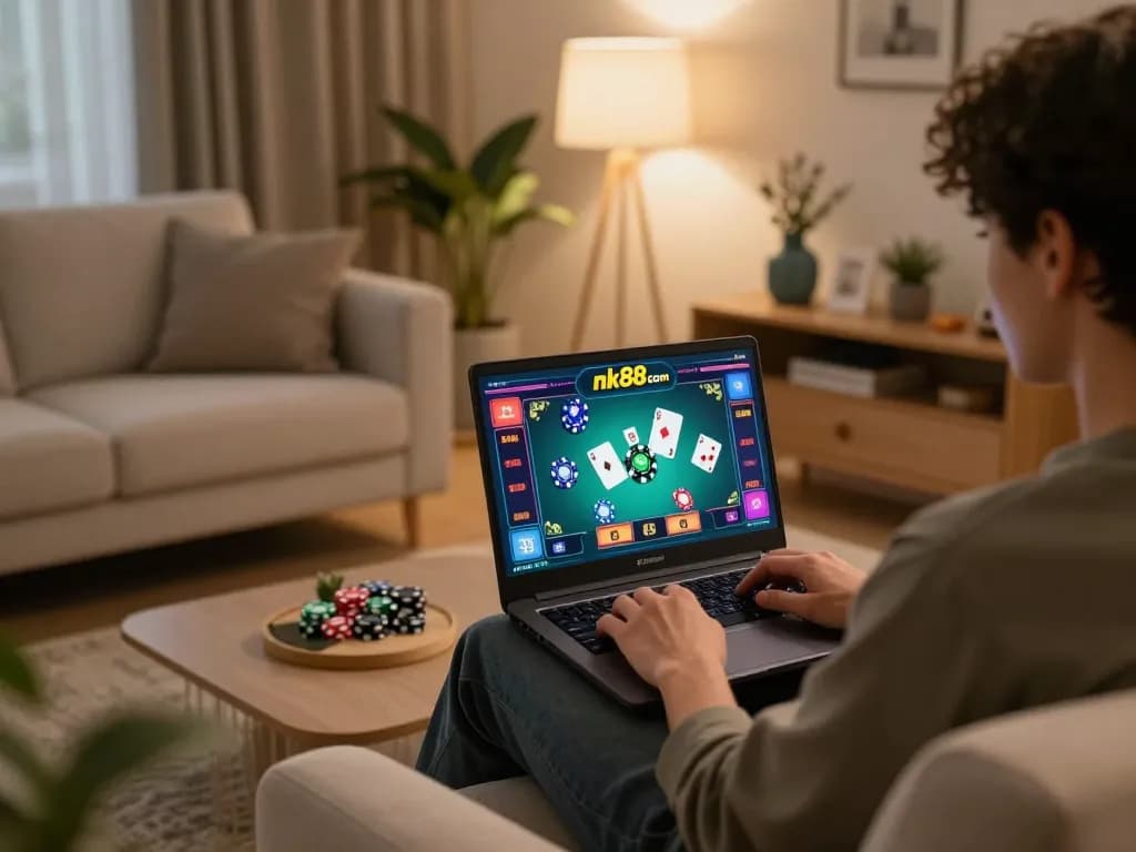 Engaging experience at nk88 com online casino from a cozy living room gaming setup