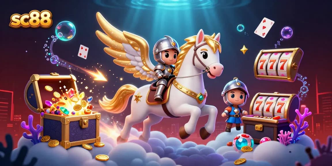 Experience sc88's thrilling casino adventure with a celestial knight amid dazzling game elements.