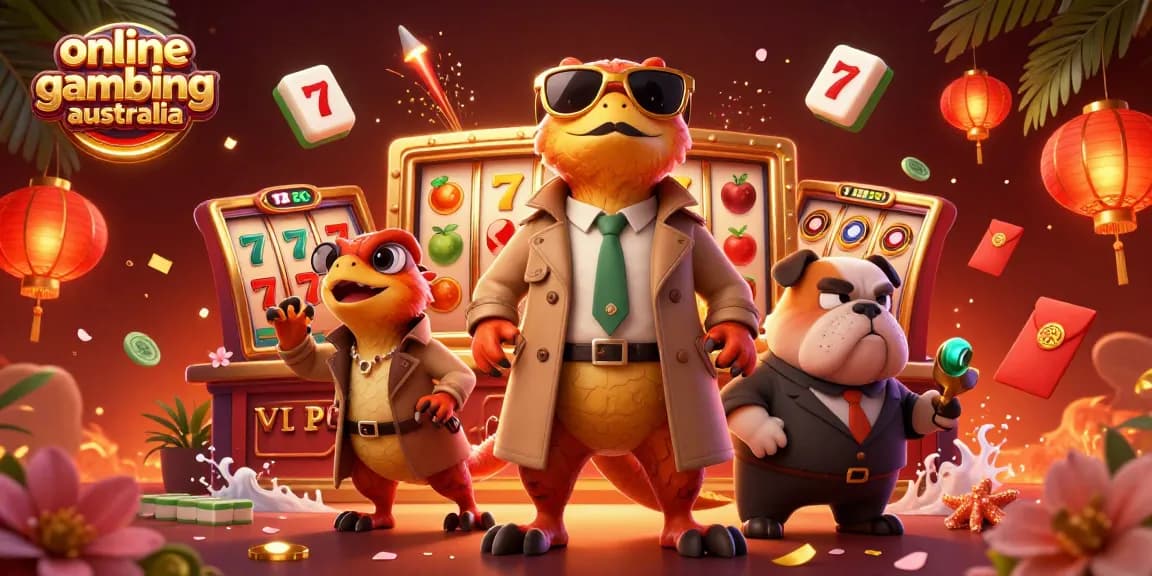 Engaging scene depicting online gambling Australia with cartoon dinosaurs in disguise at a casino entrance.