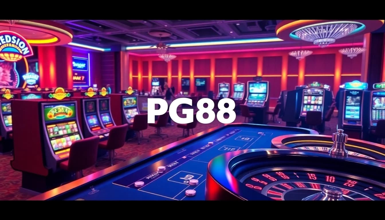 Players enjoying a thrilling gaming experience at PG88 online casino with vibrant tables and slot machines.