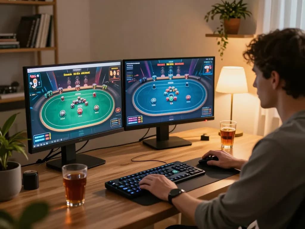 Menampilkan permainan poker online yang menarik dalam pengaturan yang nyaman, menunjukkan pengalaman login dasi4d dengan fokus strategis.