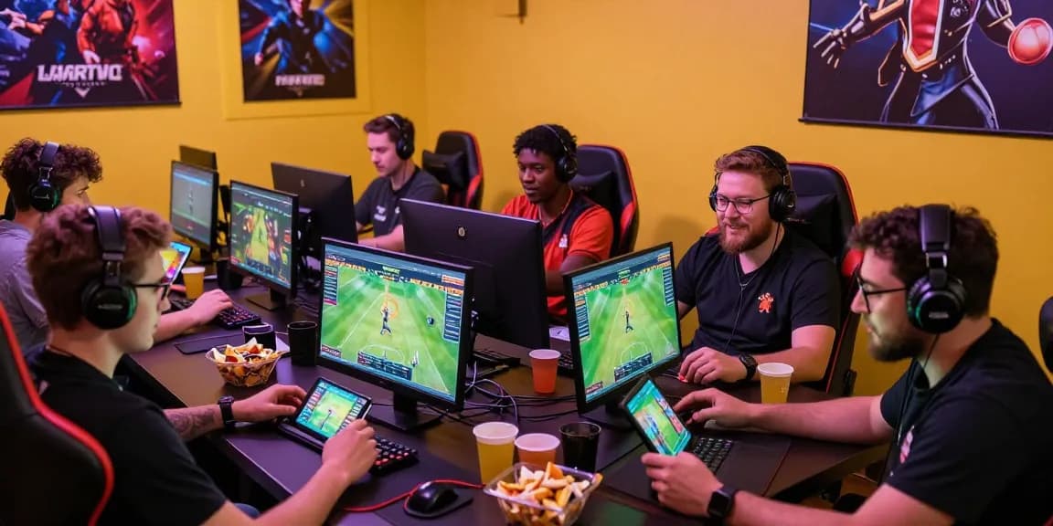 Engaging gaming scene on Playexch247 platform with diverse gamers enjoying live sports betting.
