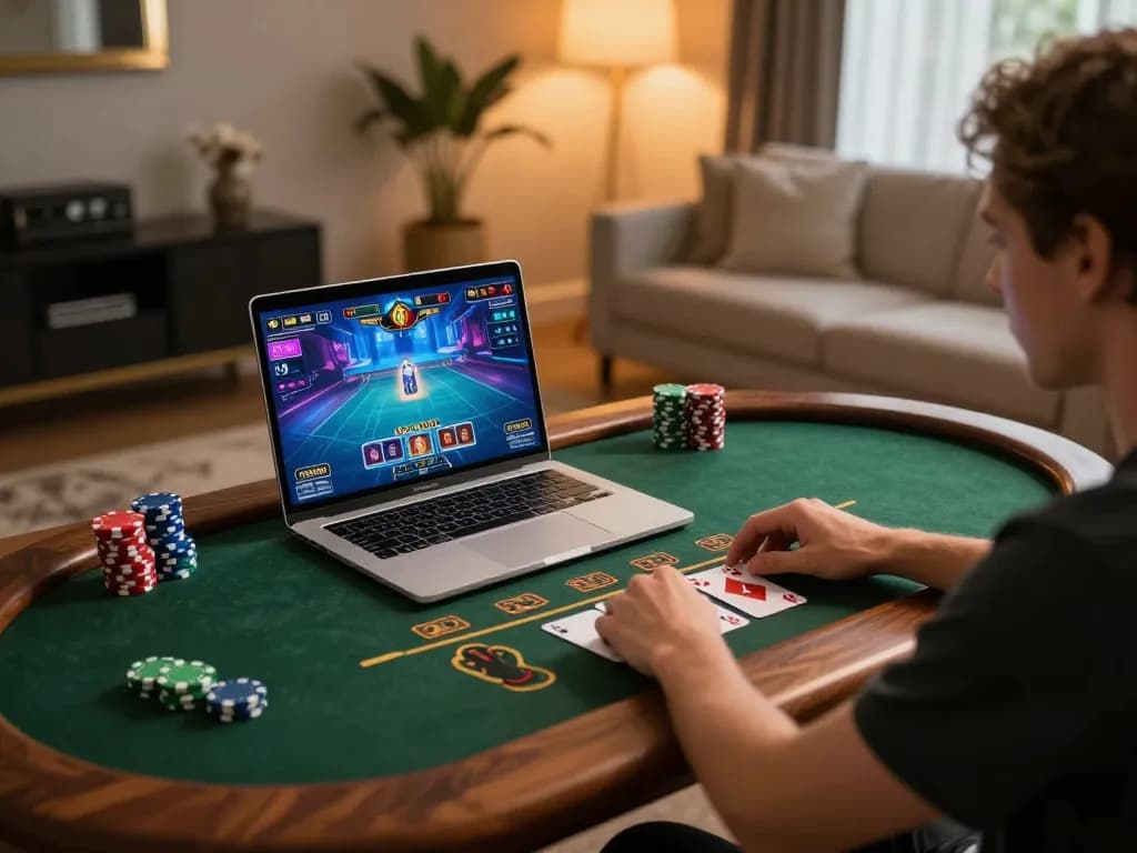 Player enjoying Go88 online gaming with live dealer, vibrant game graphics and cozy atmosphere