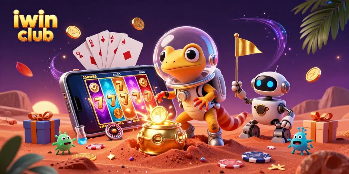 Experience iwin club's thrilling casino adventure with a Martian gecko and playful aliens.