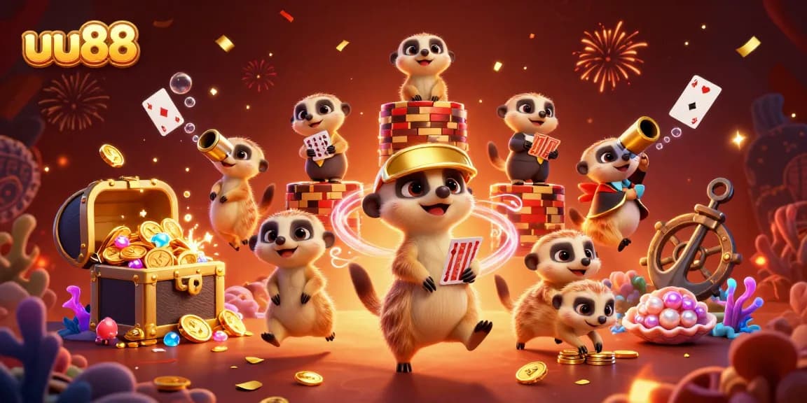 Experience the excitement of uu88, featuring playful meerkats in a lively casino scene