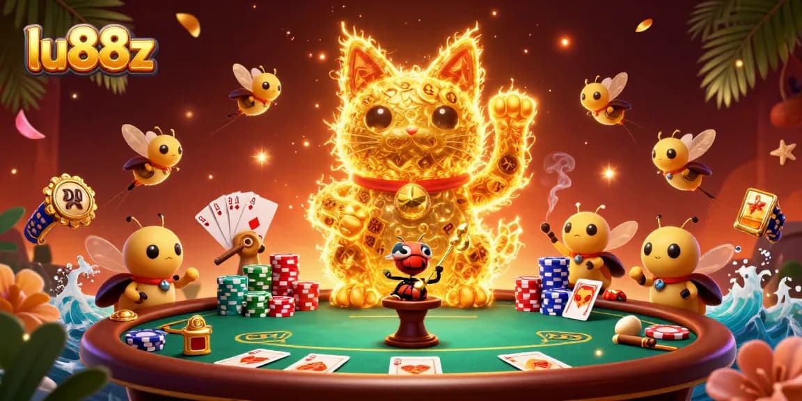 Experience the excitement of lu88z with an animated casino scene featuring dynamic poker elements.