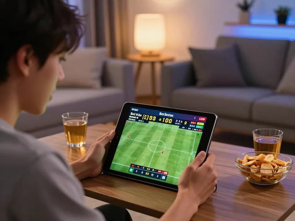 Soi Kèo sports betting in action, showcasing live odds on tablet and engaging atmosphere at home.