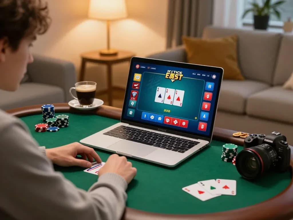 KADAL778 players enjoying engaging poker gameplay online from the comfort of home, focused strategy setup.