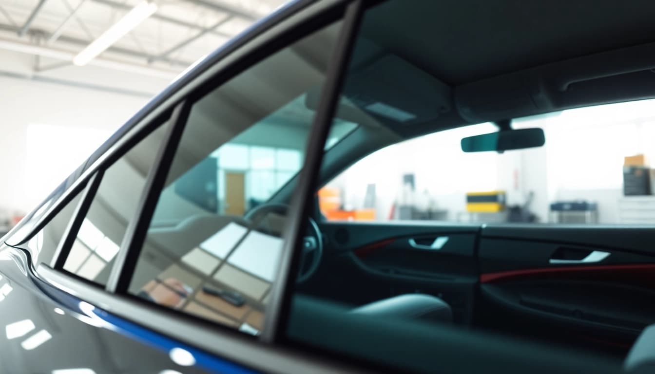 View of best window tint Chattanooga TN applied on a sleek car in a modern garage.