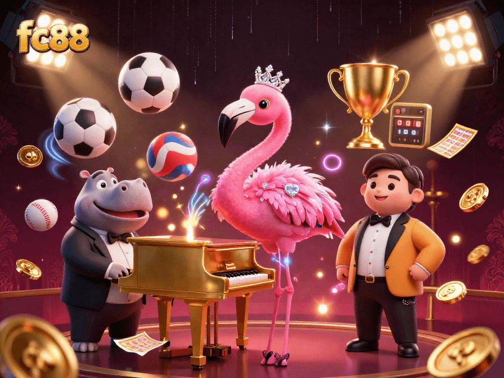 Chơi game và chiến thắng tại fc88 với nhiều nhân vật hoạt hình đầy màu sắc và không khí sôi động của sòng bạc.