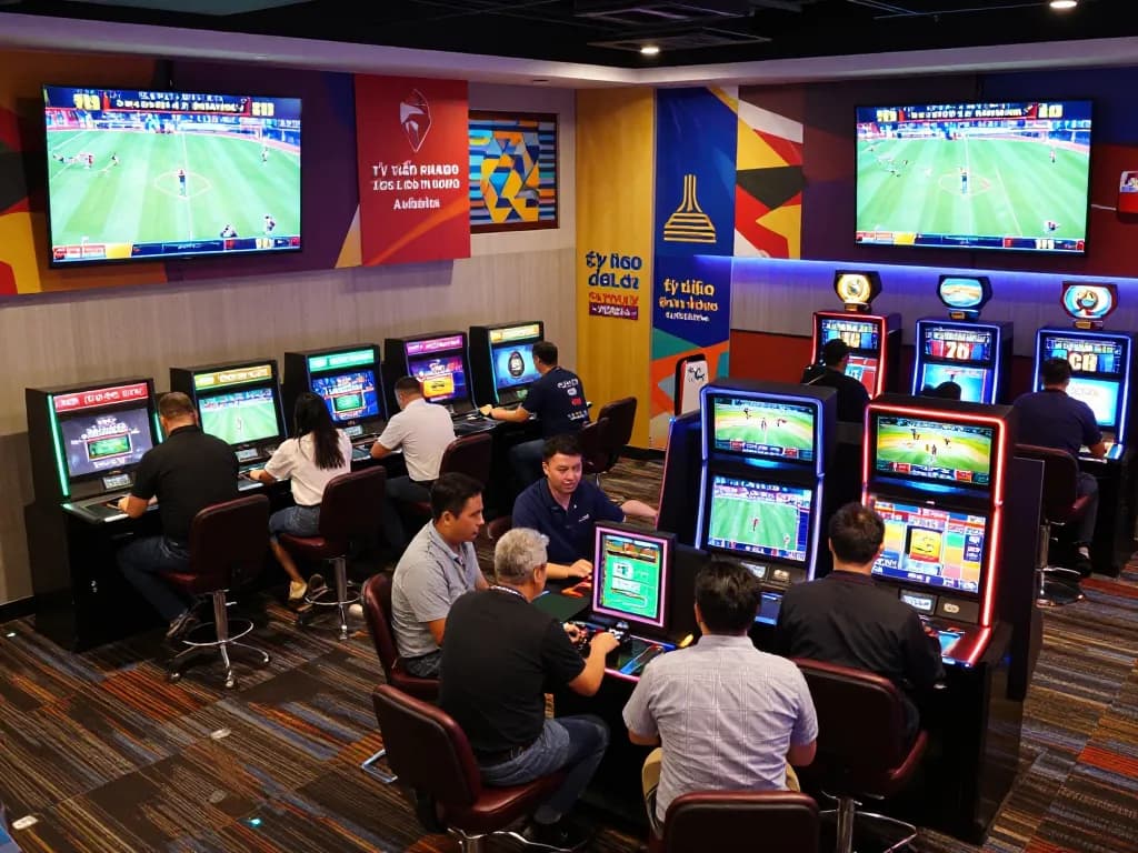 Excited bettors engaged in placing wagers on tỷ lệ kèo nhà cái hôm nay in a lively sports betting area