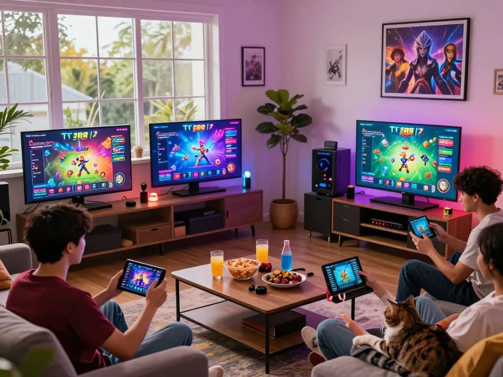 Players enjoying TV88 games in a cozy setting, showcasing vibrant gaming atmosphere.