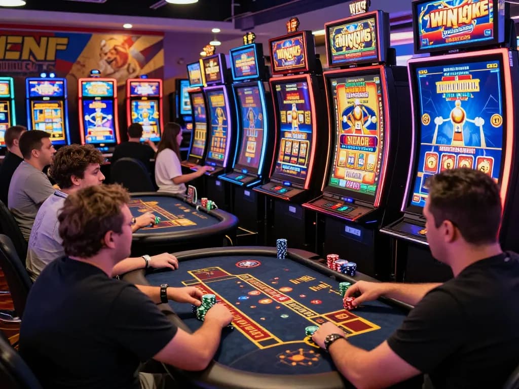 Thrilling online gambling experience with winstrike69 featured amidst vibrant casino games.