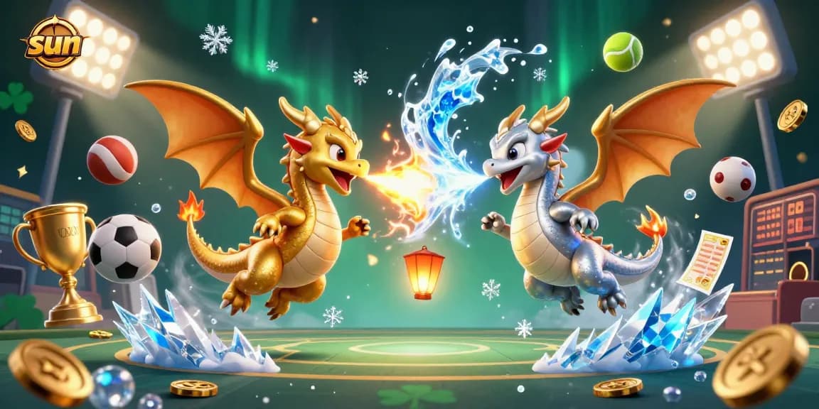 Experience exciting betting action with sun-themed dragons and sports elements.