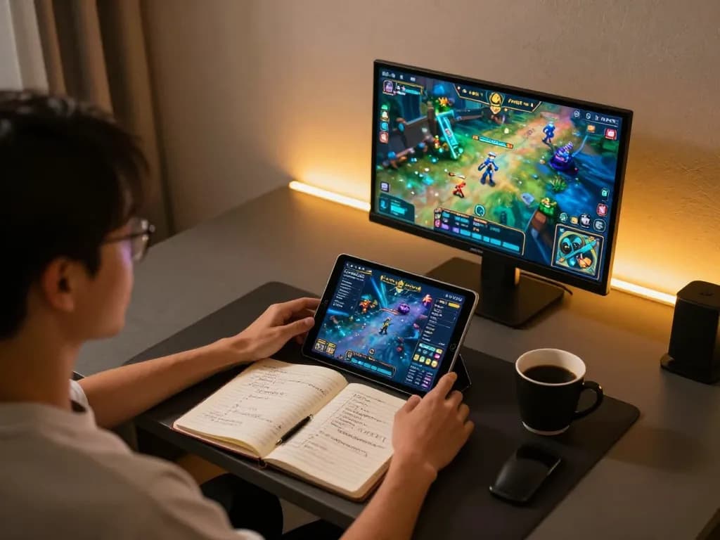 Engaging in ligalgo's interactive gameplay on a tablet with a modern setup