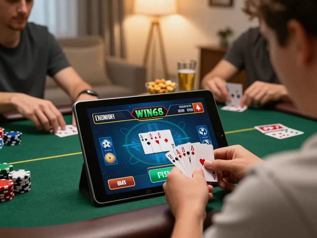 IWIN68 players experiencing excitement while winning a royal flush in online poker game