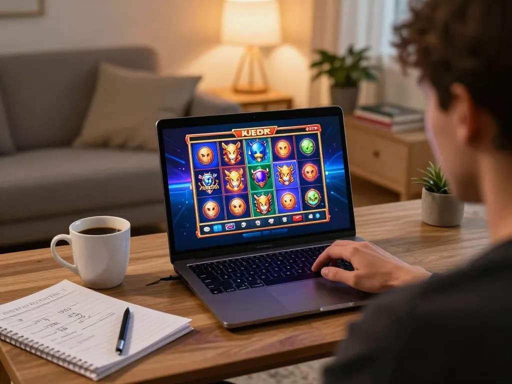 Engaged player exploring sc88vn online casino gaming on a laptop in a cozy home environment