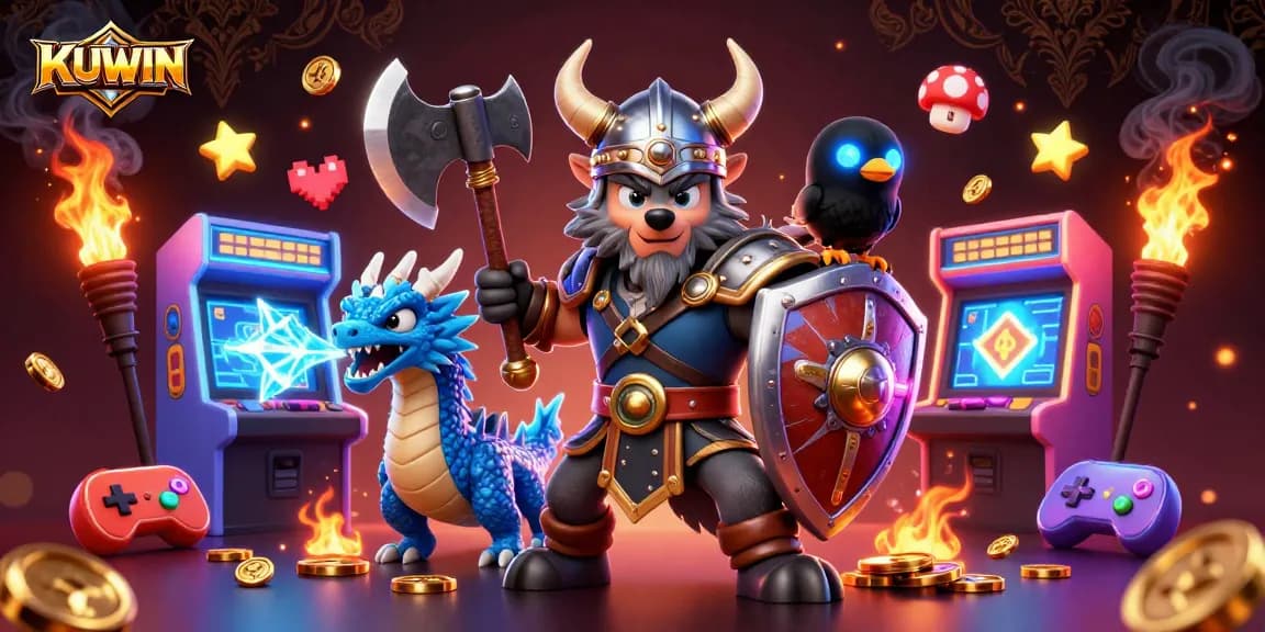 Experience thrilling action and fun with KUWIN's vibrant gaming scene featuring dynamic characters and casino elements.