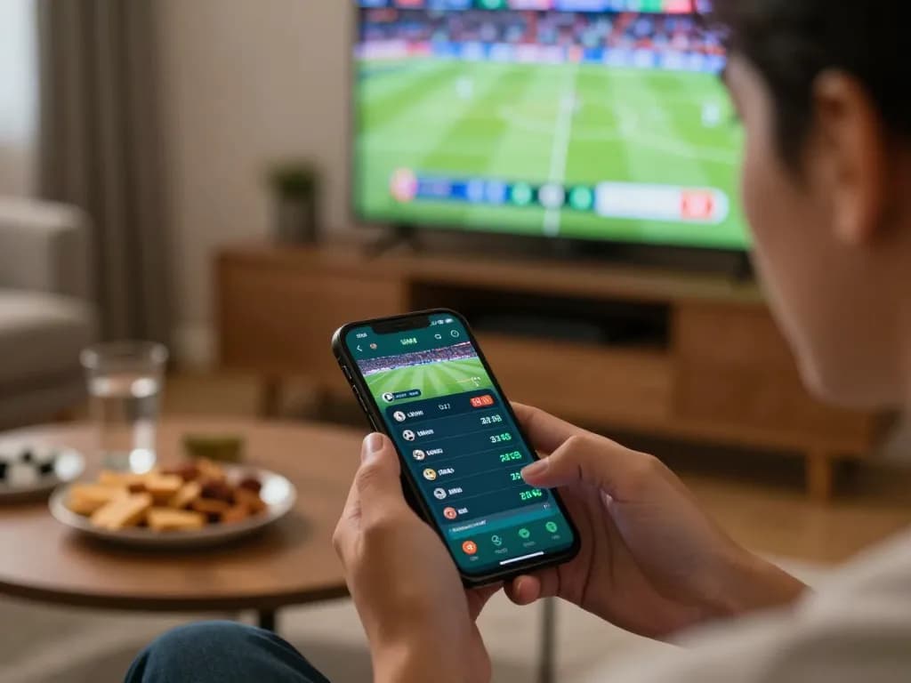 Experience sports betting excitement at KU3933 with live odds displayed on a smartphone in a cozy home