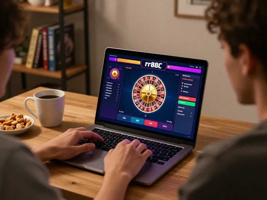 Player enjoying rr88c online roulette in a cozy home setup with engaging atmosphere.
