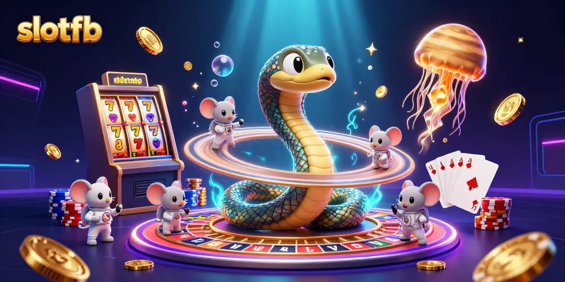 Slotfb menghadirkan momen memukau dengan slot reels, koin emas, dan karakter kreatif.