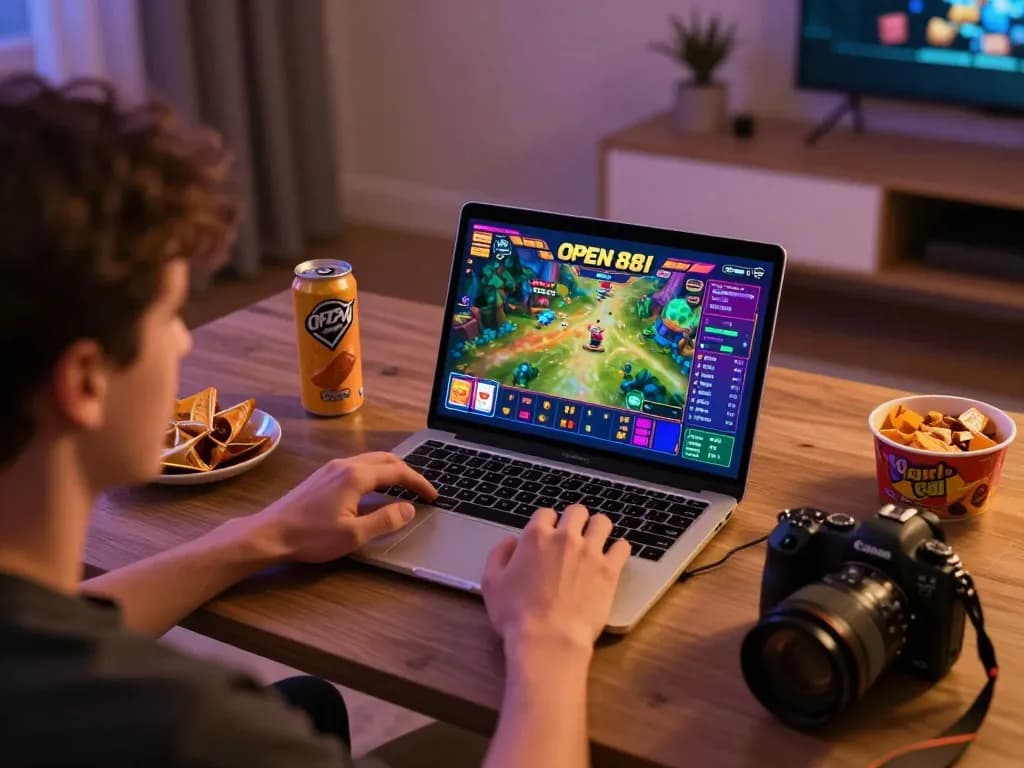 Player engaging with the open 88 casino app on laptop, showcasing a vibrant online gaming experience