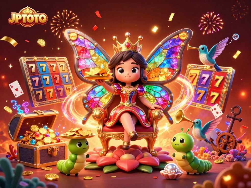 Experience the vibrant world of JPTOTO slots with colorful elements and festive casino imagery.