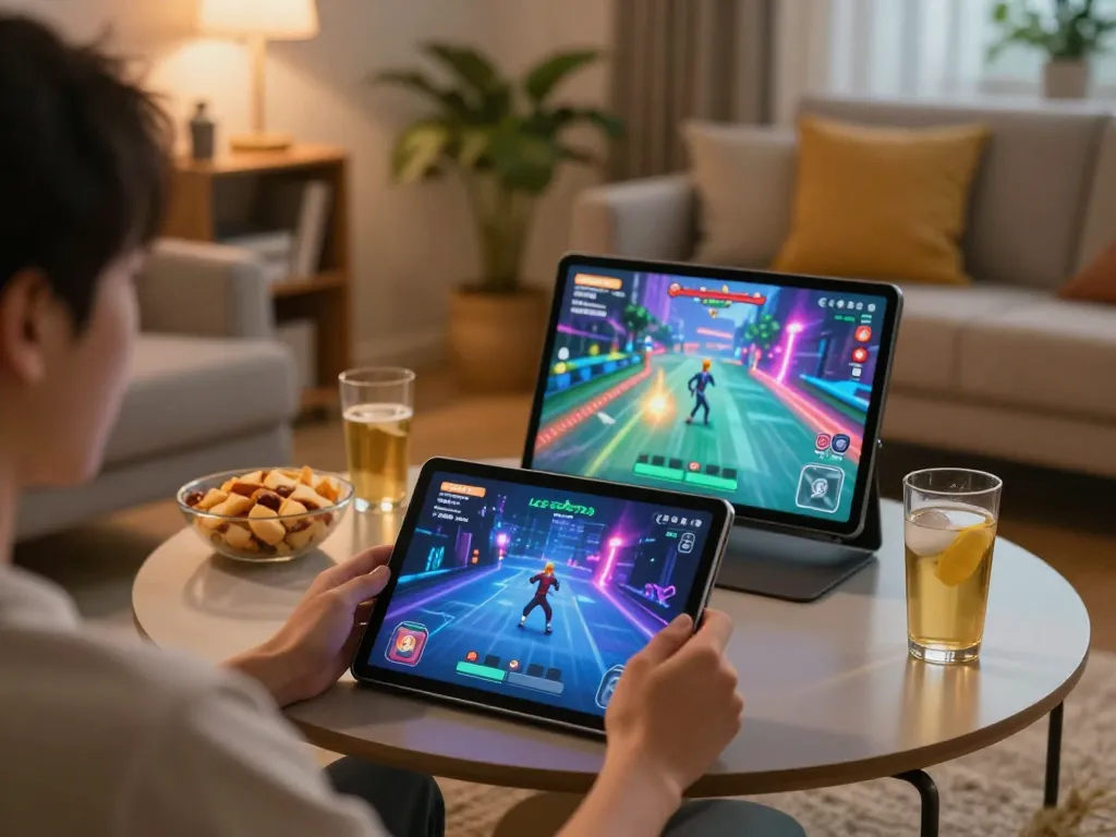 KADAL778 player enjoying interactive gaming on tablet in a cozy home setup
