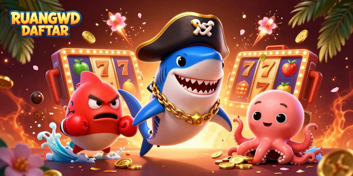 Experience exciting gameplay with RUANGWD DAFTAR, featuring vibrant characters celebrating casino winnings.
