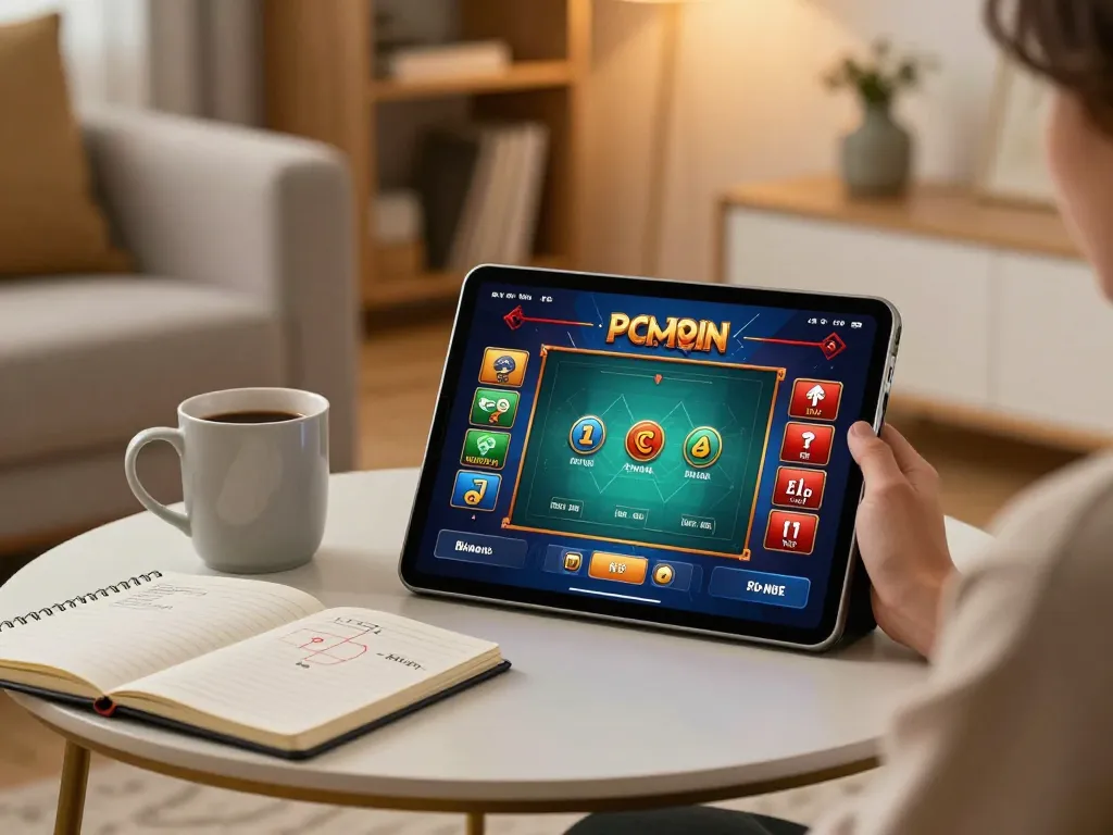 Engaging scene of a user playing 99Win on a tablet, showcasing comfortable online gambling.