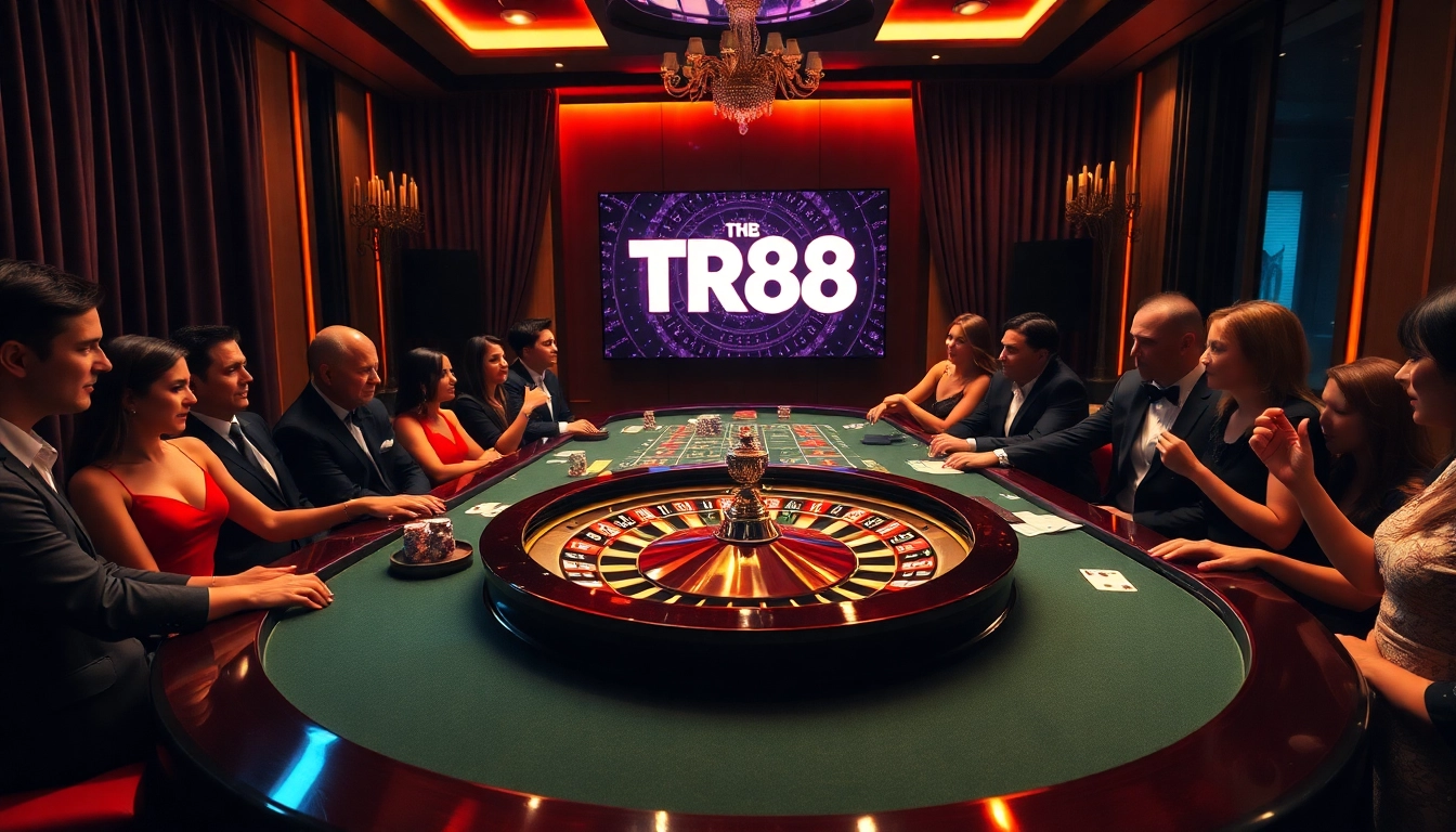 Experience the excitement of TR88 at a luxurious casino table surrounded by eager players.