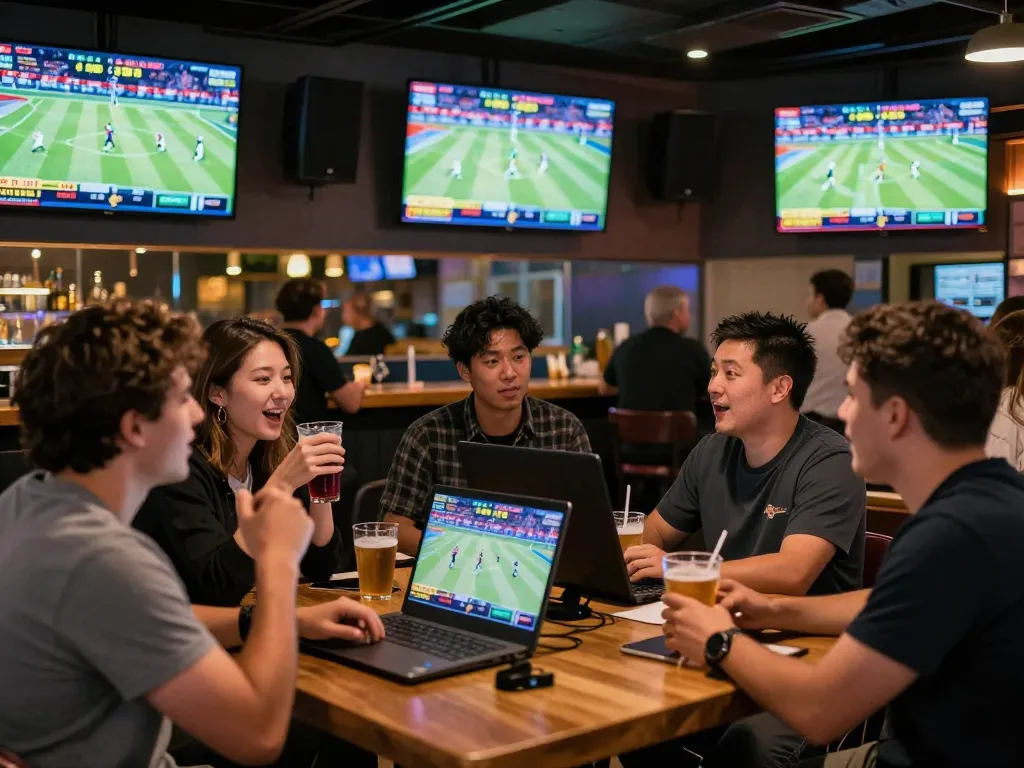 Engaging atmosphere of o8 trading sports betting excitement during live events in a vibrant bar.