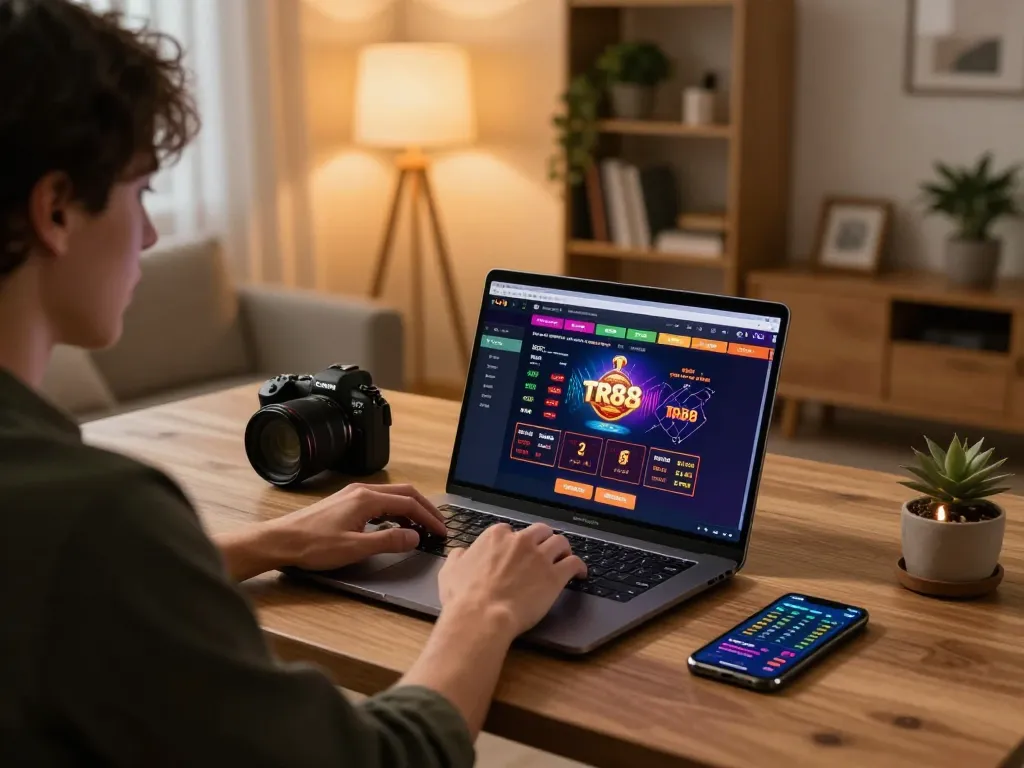 Engaging with the TR88 platform for online casino gaming in a cozy home setup