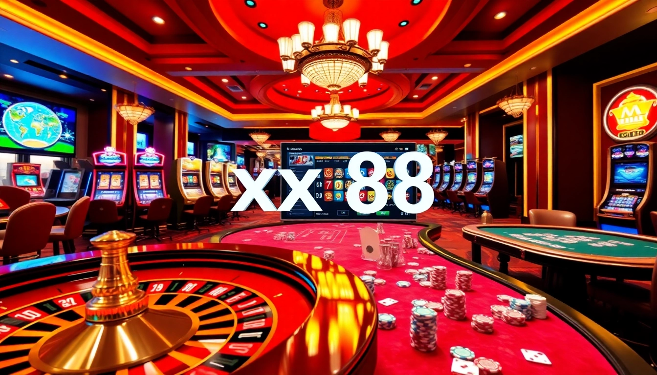 Exciting casino experience at xx 88 featuring poker tables and vibrant slot machines.