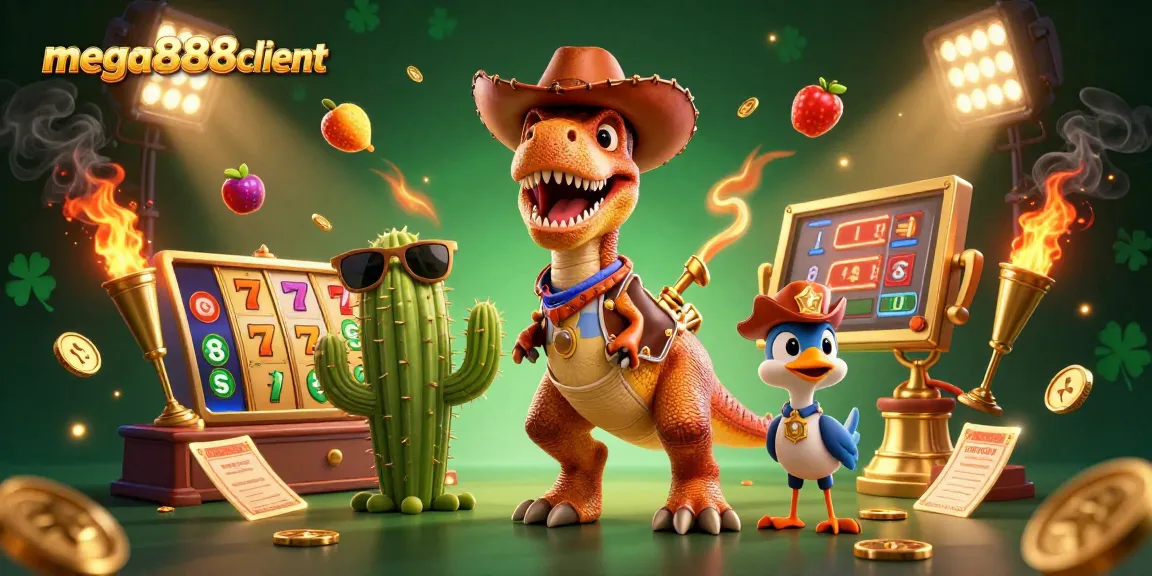 Engage in thrilling gameplay with mega888client's vibrant 3D casino scene featuring exciting slot elements.