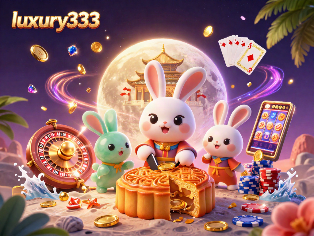 Gambarlah permainan mewah di luxury333 dengan kelinci bulan dan chip poker yang berkilau.
